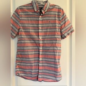 Vineyard Vines Boys Coral and Blue Striped Button Down Shirt